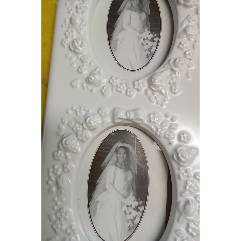Wilton White Ceramic Wedding Picture Frame 3 Opening Floral Rose‎ 9387-35192 9x9 - Picture 5 of 5